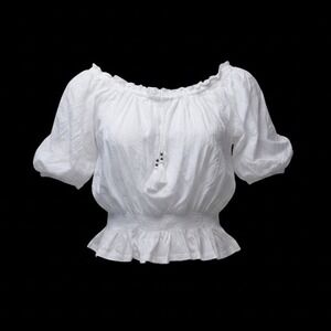 Lauren Ralph Lauren Womens 1X White Eyelet Lace Sleeve Scoop Neck Ruffle OTS Top